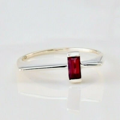 Anillo Plata 925 Granate Esterlina Baguette Piedras Preciosas Naturales Joyería Rojo Hecho a Mano Foto 1 de 4