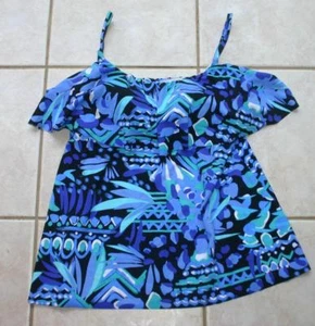 BUILD YOUR OWN BADEANZUG 12 MISSES SWIM TOP BLAU GRÜN WELLEN TOP RÜSCHEN HIPPIE - Bild 1 von 4