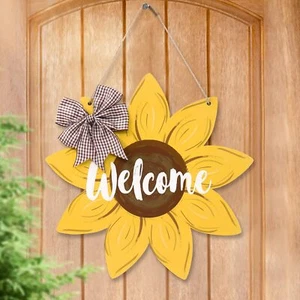 Sunflower Welcome Wood Door Hanger 12 Inch Large Wooden Flower Sign Inspirati... - Picture 1 of 6