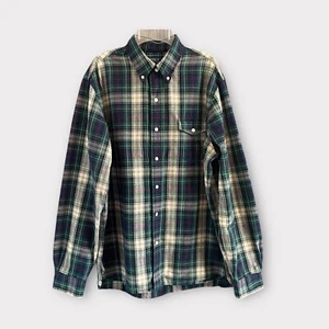 Polo Ralph Lauren Button Down Oxford Shirt Mens L Green Plaid Classic Fit Pocket - Picture 1 of 9