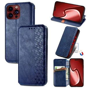 Blue Magnetic Wallet Phone Case For iPhone Huawei Samsung Honor Sony TCL Sharp - Picture 1 of 9