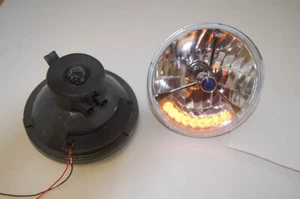 Par de bombillas H4 de faros de punto azul de 7" con señal de giro LED ámbar transparente SBC BBC - Imagen 1 de 8