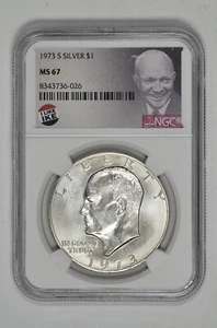 1973 S $1 Silver Ike Dollar NGC MS 67 with Exclusive Label and New Holder - Picture 1 of 2