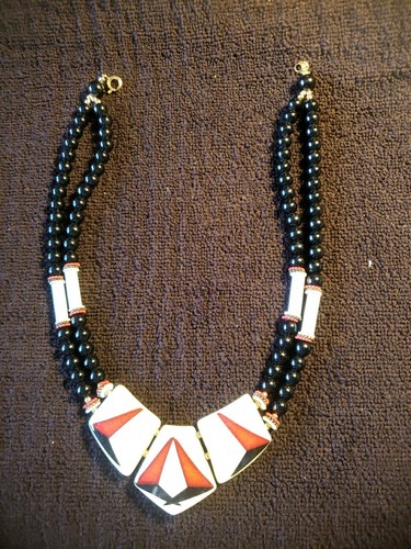 VETEMENTS Collana Estate Doppio Filo Perline Vetro Nero Dichiarazione Perline Astratte Giappone