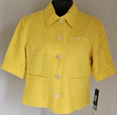 Abrigo Chaqueta Blazer Lauren Ralph Lauren Mujer Talla 8 Amarillo Lino NUEVO Foto 1 de 4