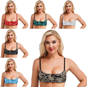 Women's Sexy Lingerie Wire-Free Unlined Open Bust Cupless Triangle Lace Bra Tops - Picture 1 of 67
