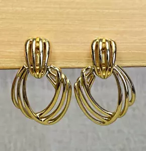 Vintage MONET Gold Tone Triple Swirl Door Knocker Clip-on Earrings - Picture 1 of 8
