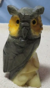 VTG Stone OWL  Alabaster Hand Carved Paperweight  4” - Picture 1 of 4