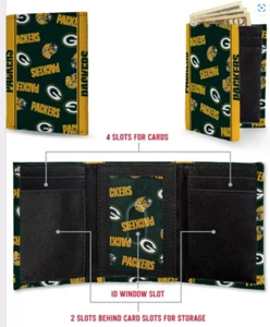 Green Bay Packers NFL Canvas Crest Tri-Fold Wallet Brand New In Gift Packaging - Picture 1 of 3
