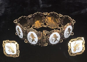 Vintage Amfarco Siam Kostüm/Emaille Mekala Göttin Tänzerin Panel Armband 7"" - Bild 1 von 6