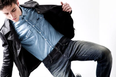 $1250 Designer ENERGIE Men RARE Diesel Black brown Leather Bomber Jacket M - Image 1 of 4