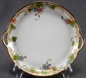Nippon Hand Painted Pink & Blue Floral & Gold Scrolls Small Cake Plate / Tray - Picture 1 of 9