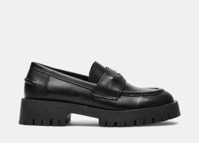 Zapatos Mocasines STEVE MADDEN Lawrence Cuero Negro 1" Plataforma Cosmo 2.0 Sin Cordones Foto 1 de 4