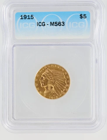 1915 Half Eagle ICG MS63 $5 Philadelphia Minted Indian Head Gold Coin Cover