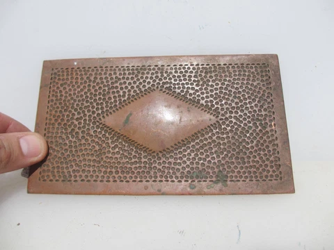 Antique Copper Plaque Panel Old Victorian Bronze Vintage Hammered Mount 3.5x6.5" Cover