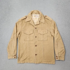 Vintage Fox Knapp Shirt Mens 38 Beige Suede Epaulettes Union Us Made 60s 70s - Picture 1 of 20
