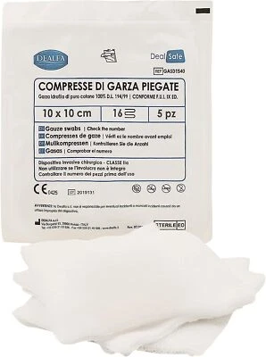 DEALFA Compresse di Garza piegata sterile 16 Strati, 50 Buste da 5 pz