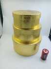 Set Of 3 Used Strong Carton Round Boxes Gold Tone Container Germany Collectable