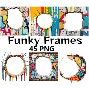 Graffiti Brick Wall Frame PNG Clipart Urban Street Art Borders Digital Download - Picture 1 of 10