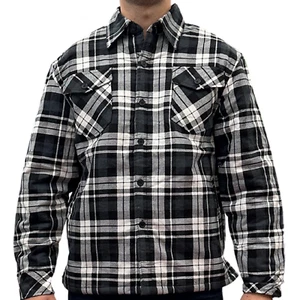 Mens QUILTED FLANNELETTE SHIRT 100% COTTON Flannel Jacket Padded Long Sleeve - B - Picture 1 of 4