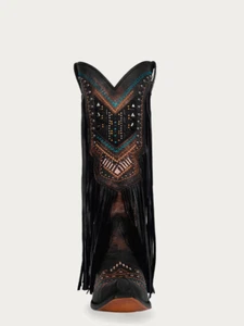 CORRAL Damen braun Kristallmuster Stickerei und Lamm Fransen Snip Toe Cowboy - Bild 1 von 14