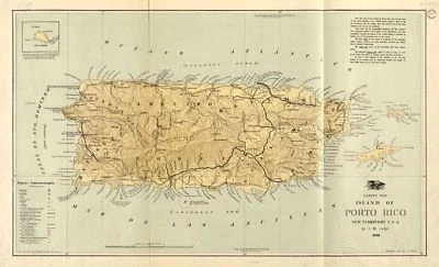 HISTORIX 14" x 24" 1898 Map Of The Island Of Puerto Rico New Territory USA