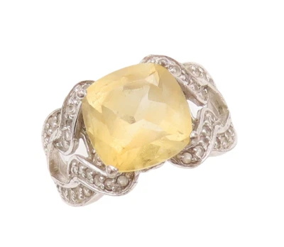 Anillo de plata de ley 925 vintage cuadrado y bucle recorte 2 tonos topacio talla 6 RG29280 Foto 1 de 4