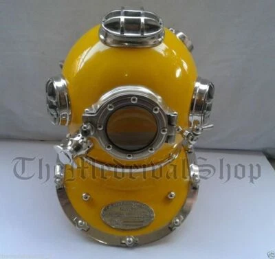 Mark V Marine Scuba Diving Diver Helmet Nautical Yellow & Chrome Handmade Gift - Image 1 of 2