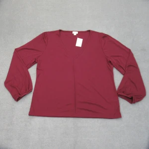 J.CREW Blouse Shirt Tunic Women's XL Burgundy Drapey Ribbed V Neck Top AG068 NWT - Picture 1 of 9