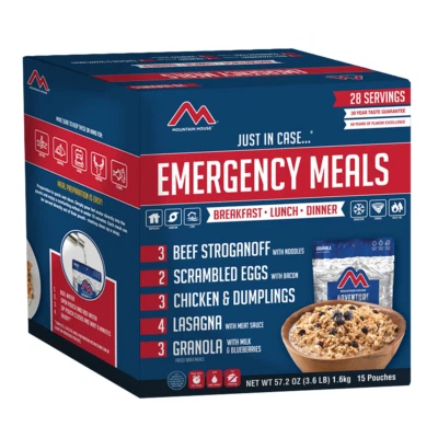 Mountain House Freeze Dried, Emergency Meals 28 Servings 15-Pouch Assortment NEW