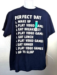 Perfect Day graphic T-shirt Play Video Games Funny navy Mens sz XL - Picture 1 of 6