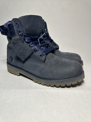Stivali da lavoro Timberland Premium in pelle da donna 9 5 6 pollici blu navy NuBuck nastro e fiocco