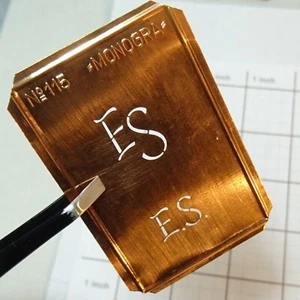 ES E S monogram initials letter copper stencil antique family name sign gift old - Picture 1 of 10