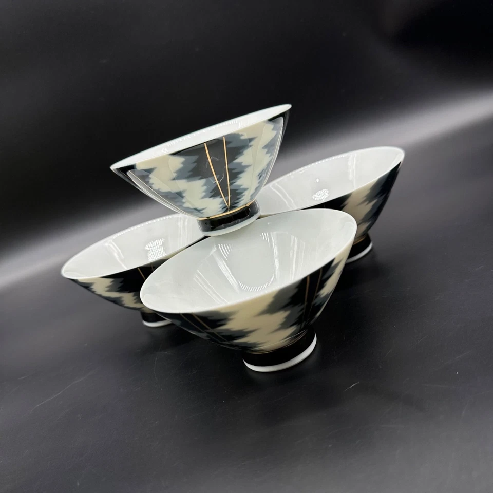 Рисовые миски черно-белое золото фарфор сервировочные блюда современный азиатский стиль полоски - Изображение 1 из 4