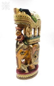 Holz Handgeschnitzt Ambabari Howdah Elefant Statue Skulptur mit Goldmalerei - Bild 1 von 3