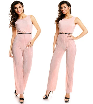 Damen Overall Rosa Jumpust Hose Hosenanzug Ärmellos Elegant Gürtell 8218 - Bild 1 von 4
