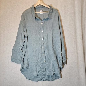 Match Point USA Vintage Damen Large hellgrün Leinen Hemd Perlmutt - Bild 1 von 9