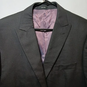 J. Ferrar Modern Fit Black Striped Rayon Blend Peak Lapel Blazer Mens Sz 40R - Picture 1 of 10