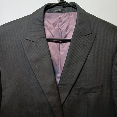 J. Ferrar Modern Fit Black Striped Rayon Blend Peak Lapel Blazer Mens Sz 40R - Image 1 of 4