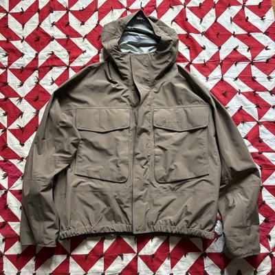 Simms Gore Tex Cropped Wading Jacket Mens 4XL Used Fly Fishing Beige Hooded - Image 1 of 4