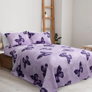 4-Piece Butterfly Print Full Size Sheet Set, Soft Microfiber All-Season Bed S... - Picture 1 of 6