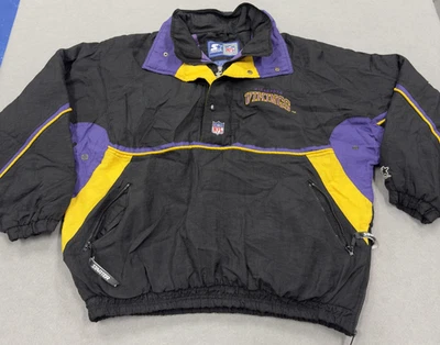 复古明尼苏达维京人夹克男式 XL 黑色 NFL 足球套衫 初学者 90 年代 — 第 1/4 张图片