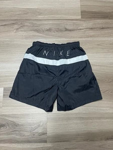 VTG Nike Black Tag Big Spell Out Nylon Shorts Swim Trunks Mesh Rare Mens Medium - Picture 1 of 11