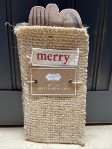 Set 6 sacchetti argenteria Mudpie MERRY Burlap rustico inutilizzato porta posate - Foto 1 di 8