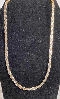 Collar Cadena Trenzada 925 Oro Vermeil Tricolor Italia Años 80 Vintage 24" Foto 1 de 4