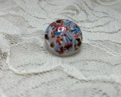 Vintage Glass Paperweight Button, Scattered Pattern, Reds, Blues, White - Image 1 of 4
