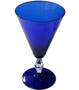 RARE 2 Ice Tea Goblet Glasses 6.5" Bryce Crystal Cobalt Blue 664 Clear Stem Base - Picture 1 of 2