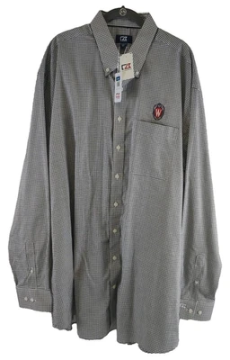 University Of Wisconsin Alumni Black Check Cutter Buck Button Down Shirt 2XT New - Image 1 of 4