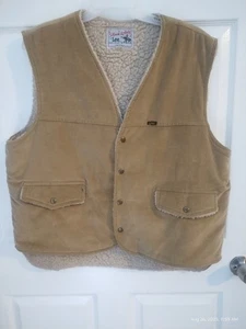 Vintage 70s Lee Storm-Rider Khaki Sherpa Lined Snap Vest XLarge USA EUC - Bild 1 von 4