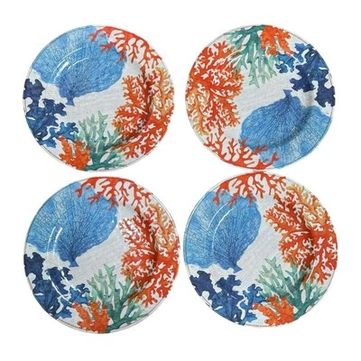 Juego de 4 platos de cena de melamina de arrecife de coral Pier 1 Imports 11" náutico junto al mar Foto 1 de 4